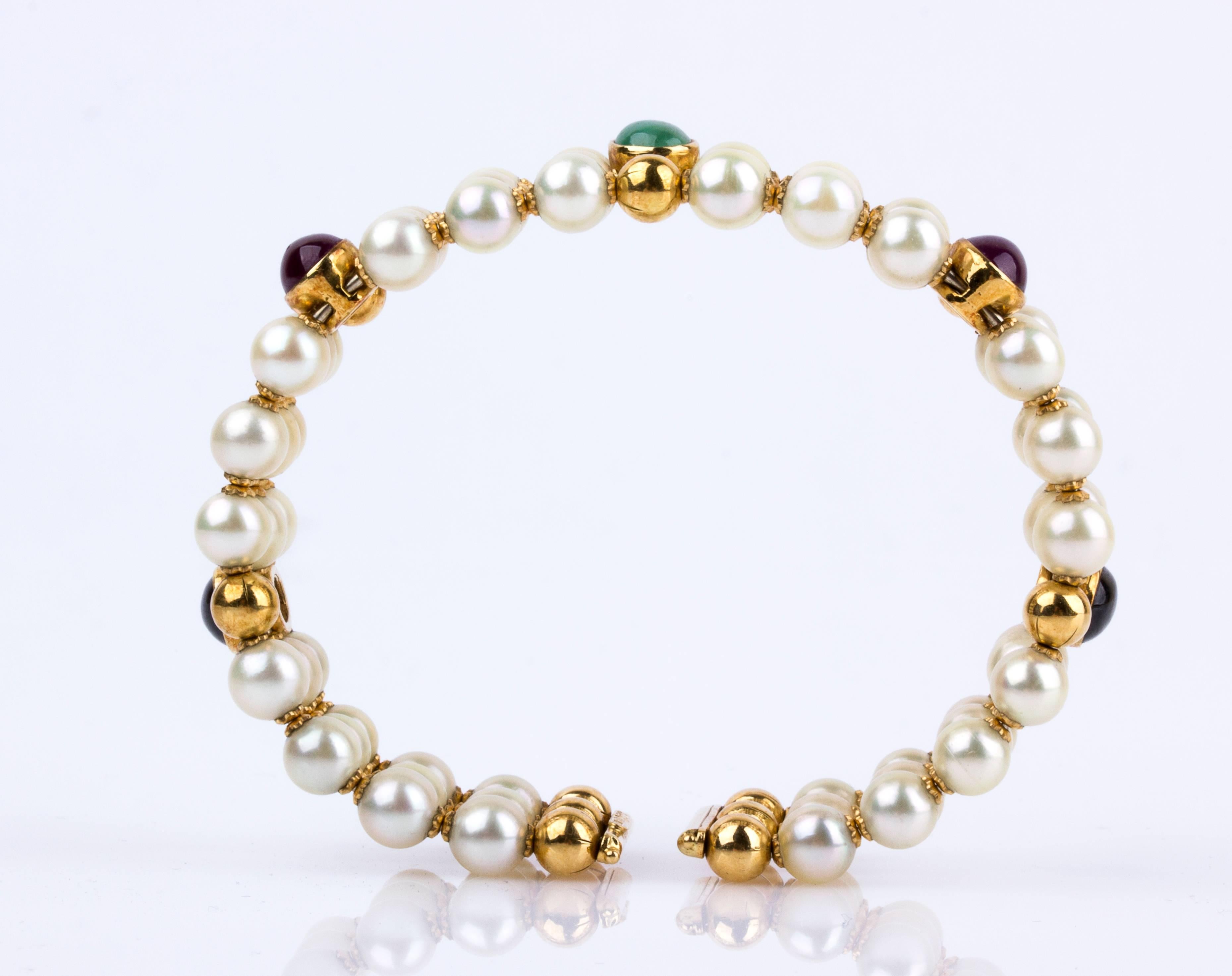 Pearl and Gemstone Bracelet, Signed Legi In Good Condition For Sale In Rome, IT