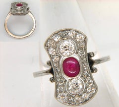 Art Deco Cabochon Ruby and Diamond Ring