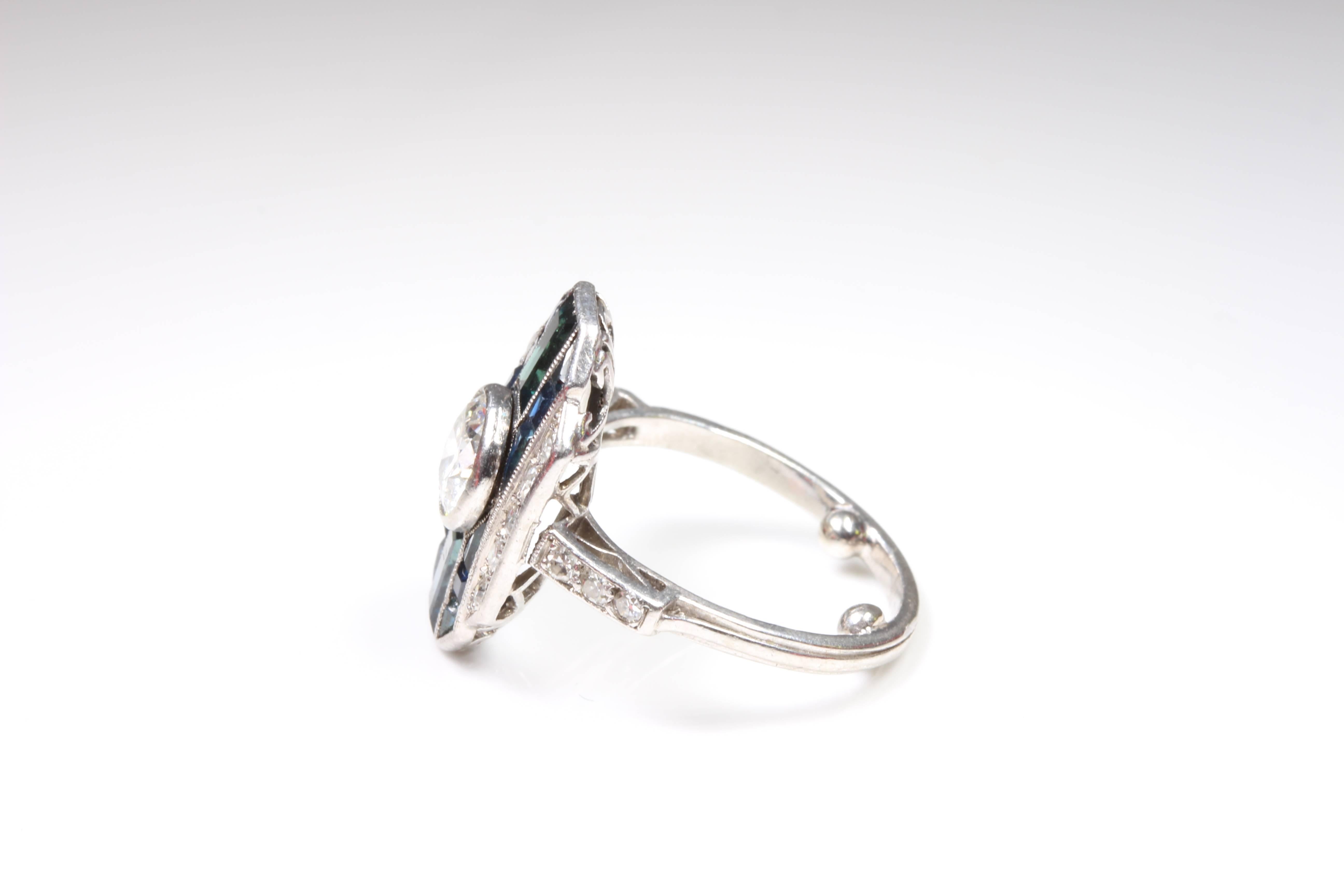 Original Art Deco Platinum Sapphire Diamond Dress Ring In Excellent Condition For Sale In Perth, AU