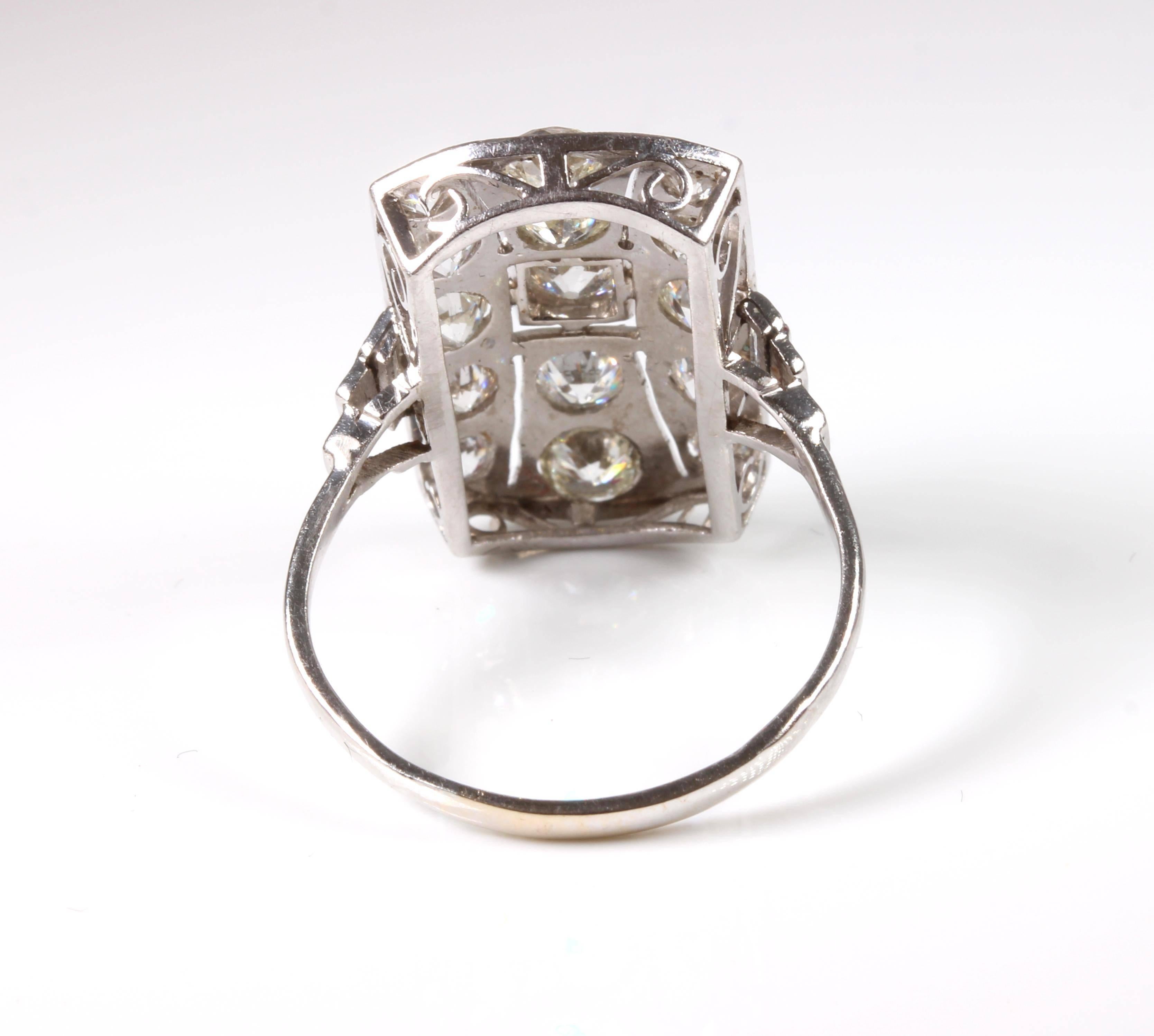 Original Art Deco Platinum Diamond Dress Ring 2.98 Carat In Excellent Condition For Sale In Perth, AU