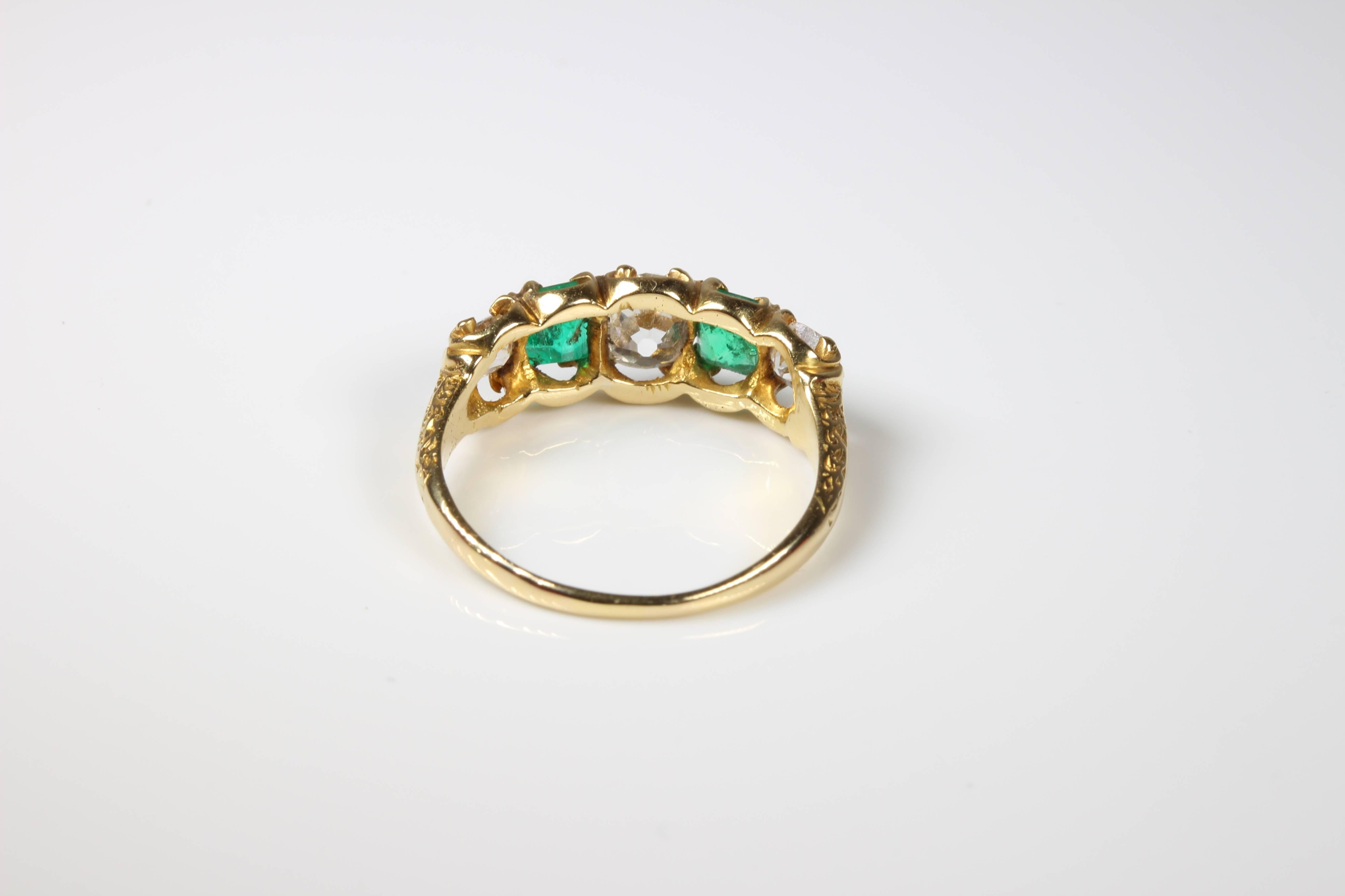 Circa 1890 18 Carat Gold Emerald Diamond Antique Victorian Engagement Ring In Excellent Condition For Sale In Perth, AU