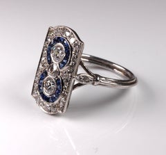 Circa 1920 Art Deco Sapphire Diamond 18 Karat White Gold Cocktail Ring