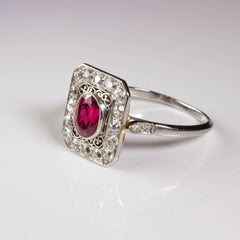 Art Deco French Ruby Diamond Platinum Ring