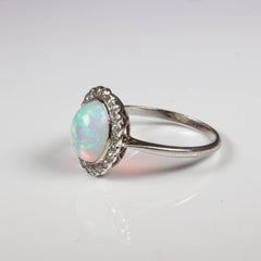 Platinum Opal Diamond Cluster Ring Edwardian