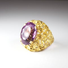French Amethyst Floral Glamour Cocktail Ring