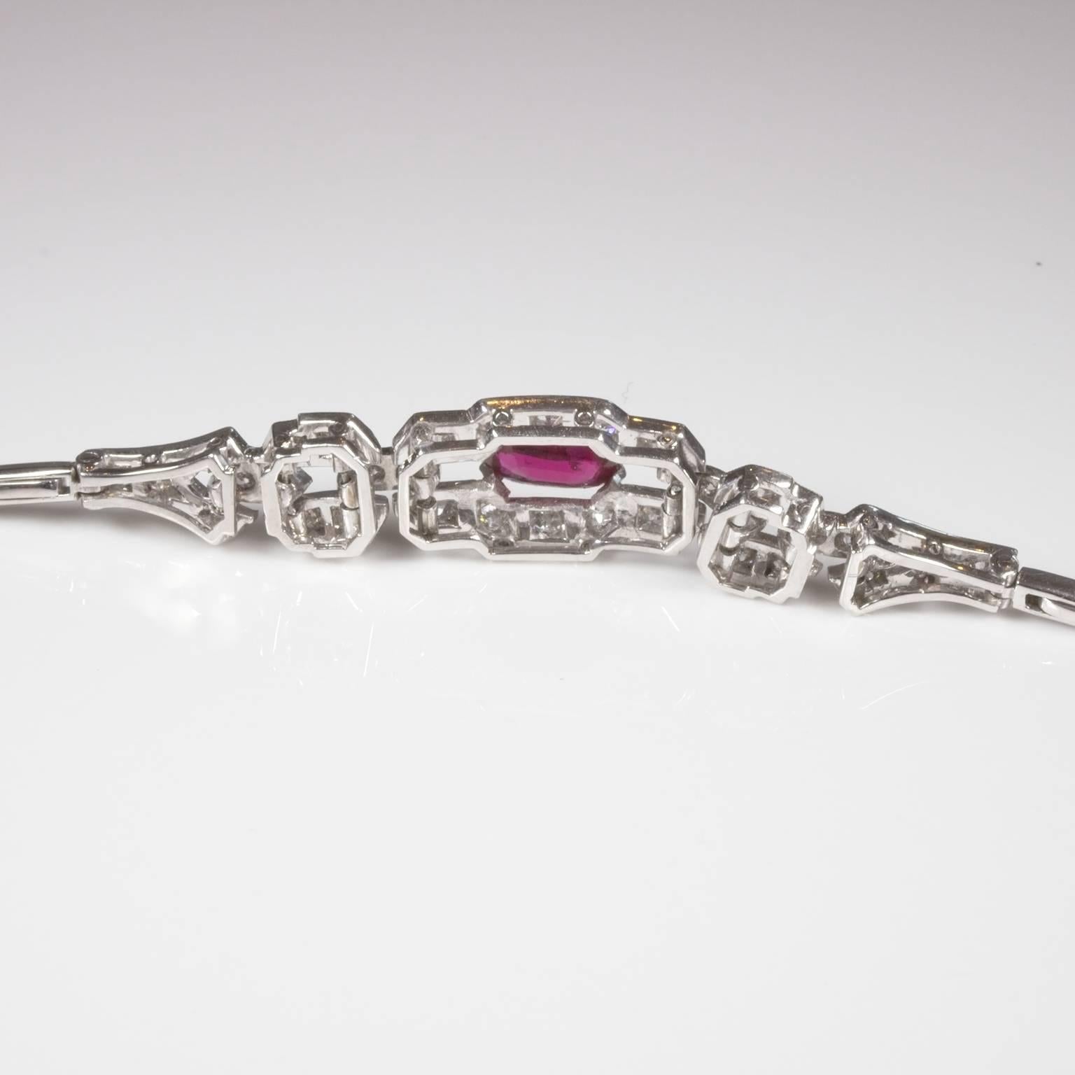 Art Deco White Gold Ruby Diamond Bracelet For Sale