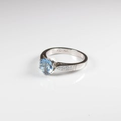 Platinum Aquamarine and Diamond Engagement Ring