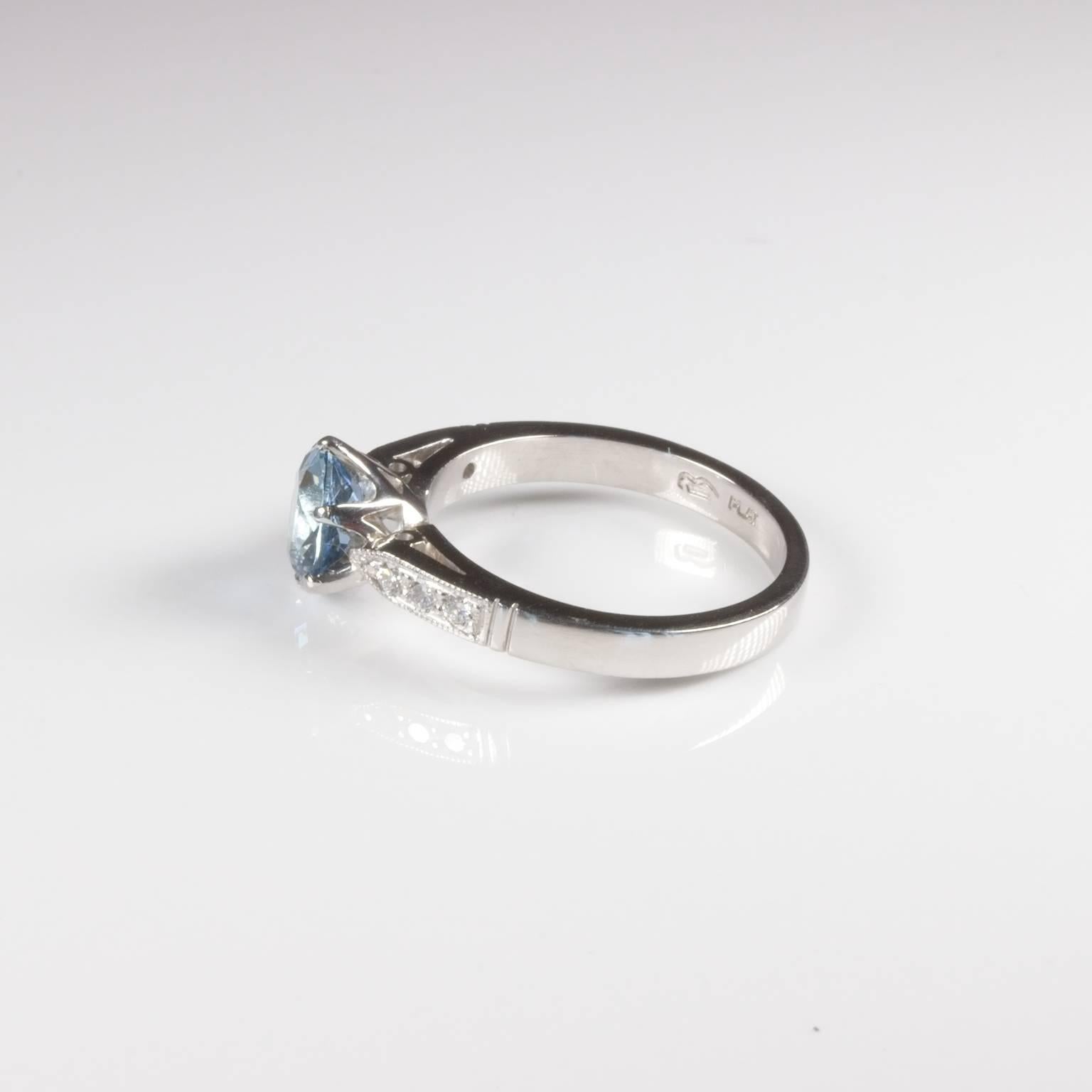 Belle Époque Platinum Aquamarine and Diamond Engagement Ring For Sale