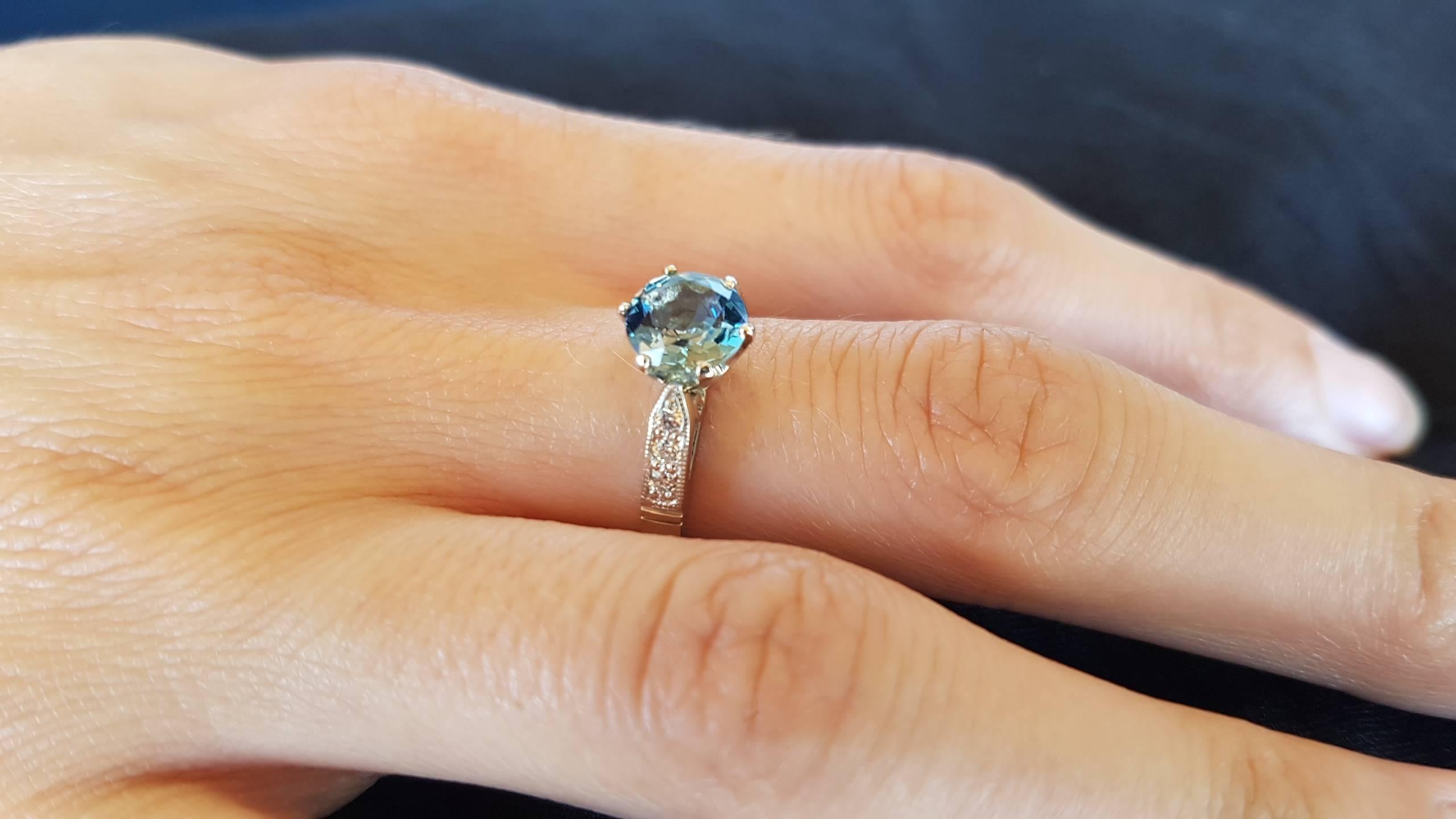 Platinum Aquamarine and Diamond Engagement Ring In New Condition For Sale In Perth, AU