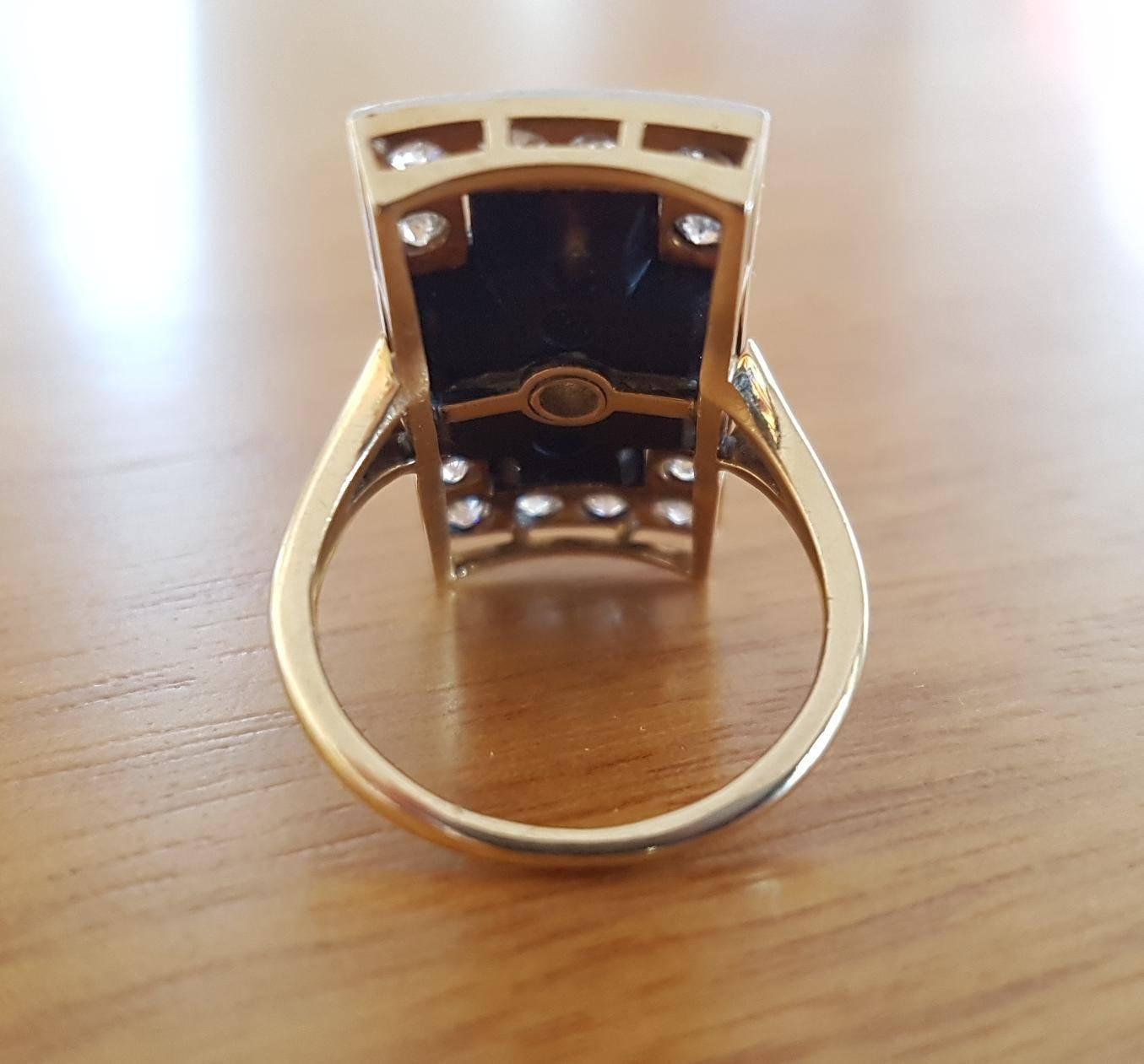 Old European Cut Art Deco Onyx Diamond Gatsby Ring 1.32 Carat For Sale