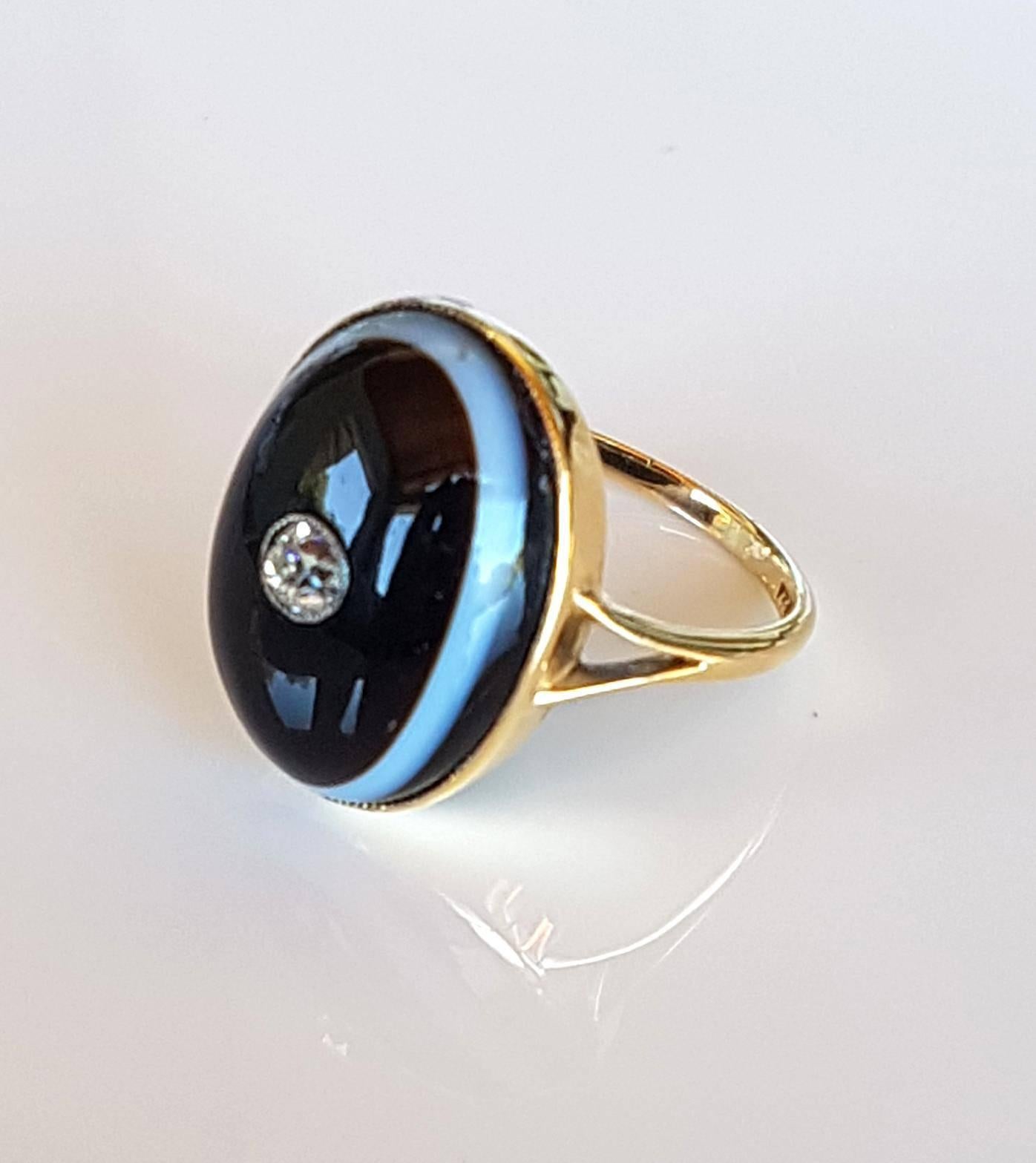 Victorian Banded Agate and Diamond Rare Ladies Dress Ring For Sale