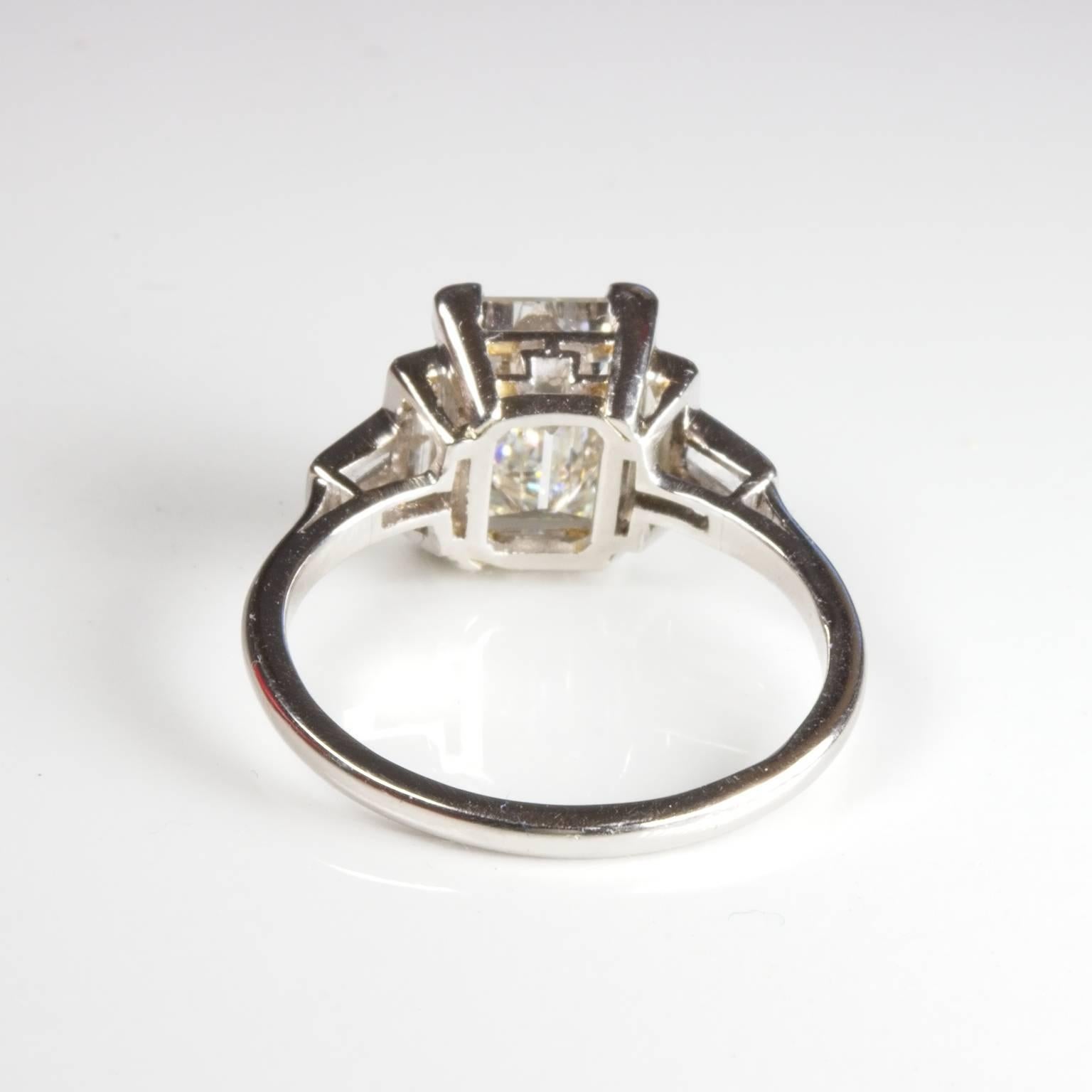 Art Deco Platinum Baguette Diamond Engagement Ring 3.27ct In New Condition For Sale In Perth, AU