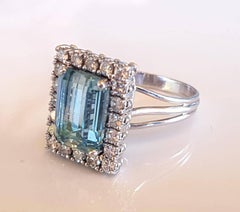 Aquamarine and Diamond Ladies Cocktail Ring
