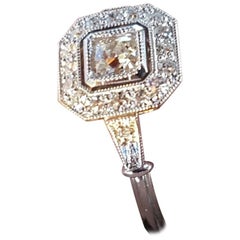 Octagon Diamond Platinum Halo Engagement Ring