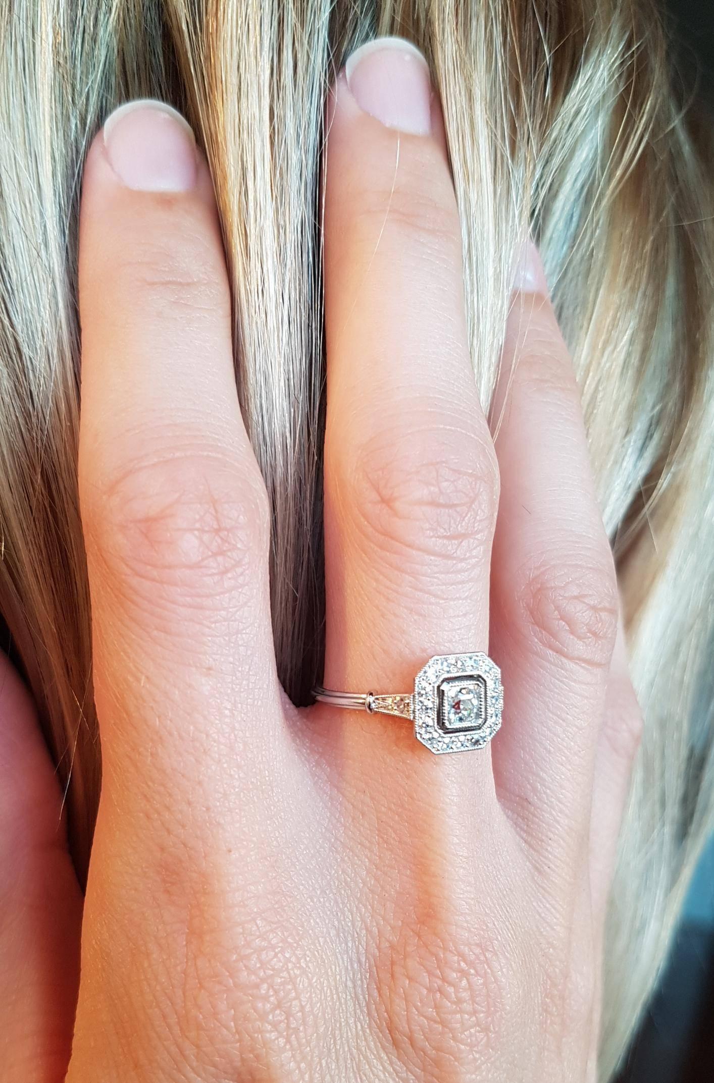 Women's or Men's Octagon Diamond Platinum Halo Engagement Ring For Sale