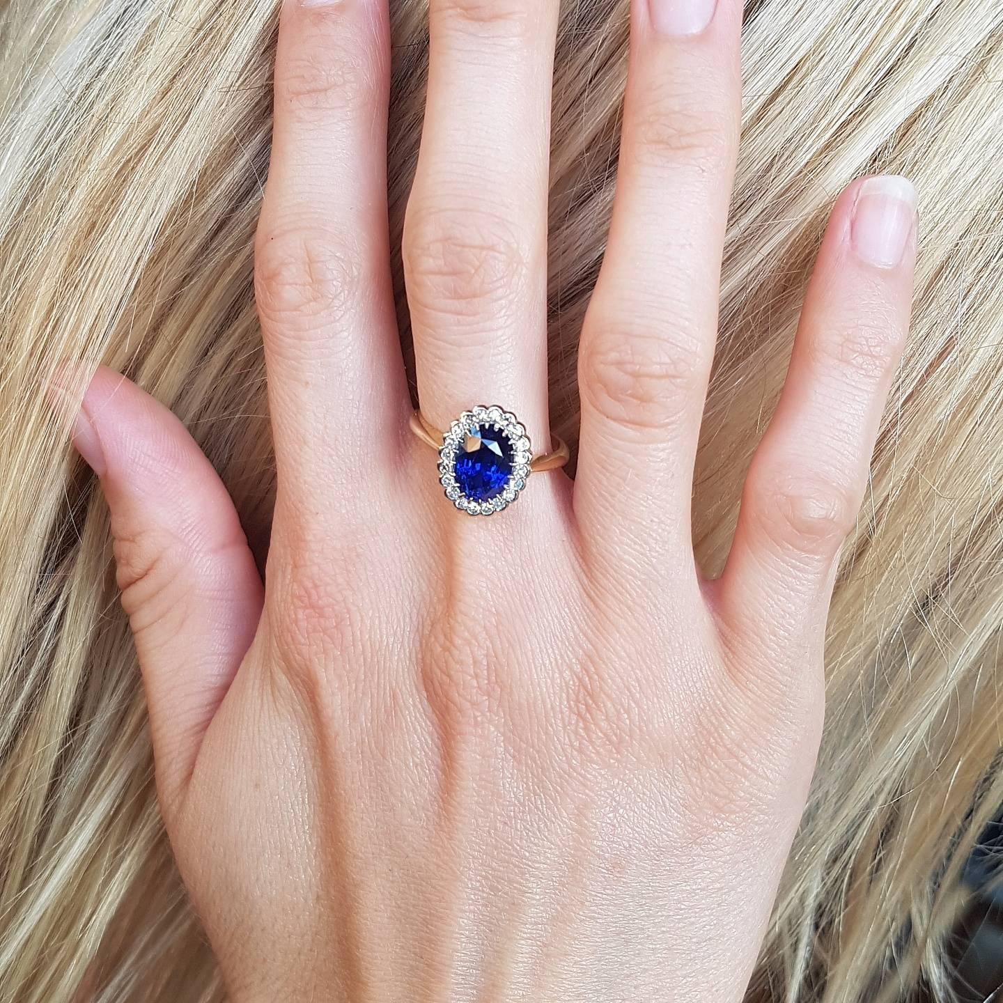 Edwardian Sapphire Diamond Oval Cluster Engagement Ring For Sale