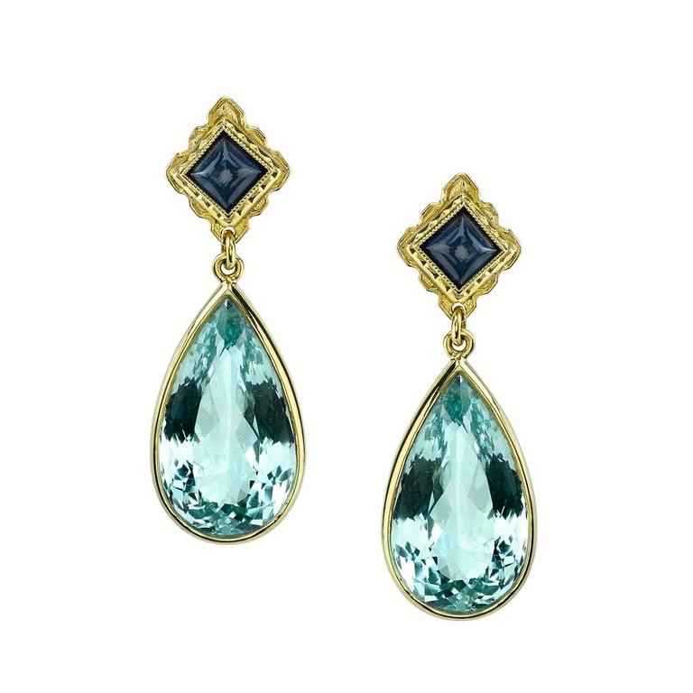 Aquamarine and Sapphire Earrings at 1stDibs