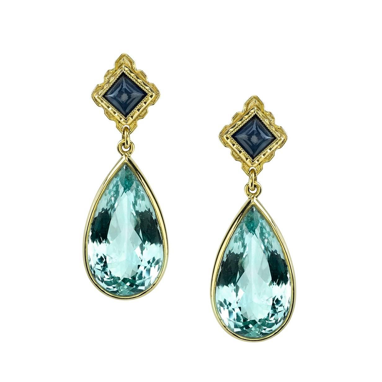 Aquamarine and Sapphire Earrings