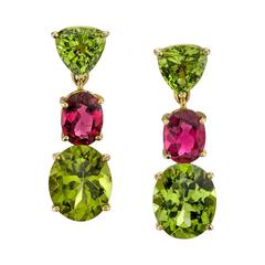 Peridot Pink Tourmaline yellow gold Earrings 11