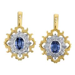 Blue Sapphire two color gold Earrings 5