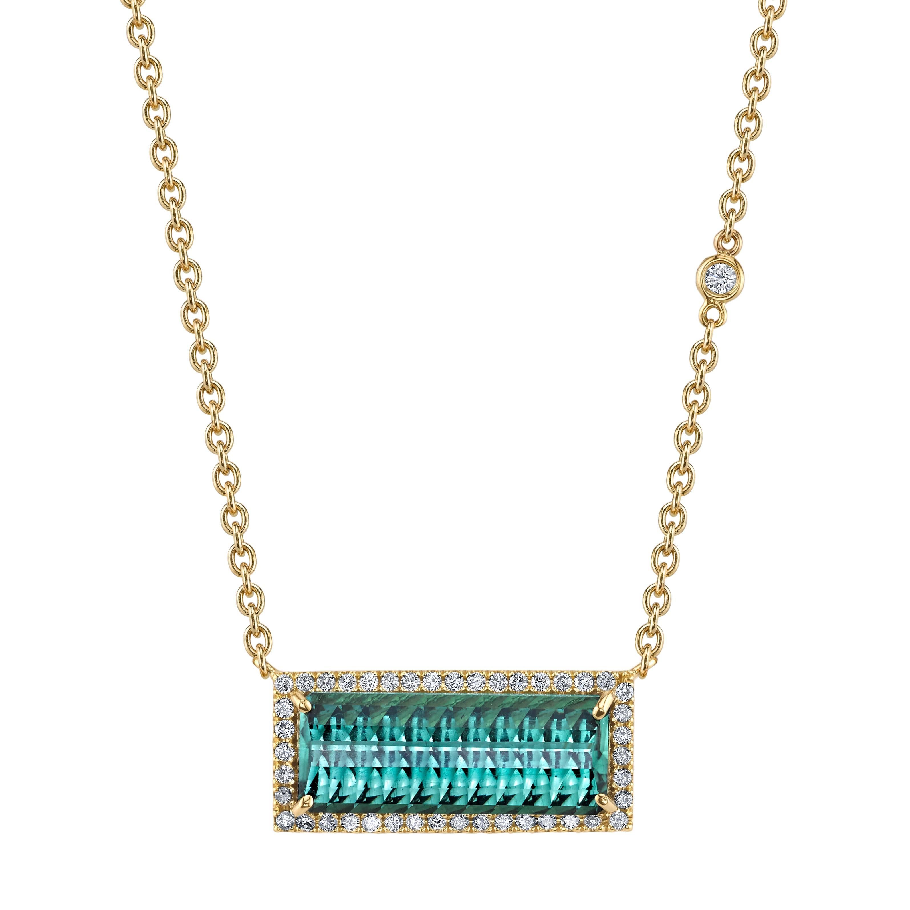 Indicolite Tourmaline and Diamond Necklace 18 Karat Yellow Gold