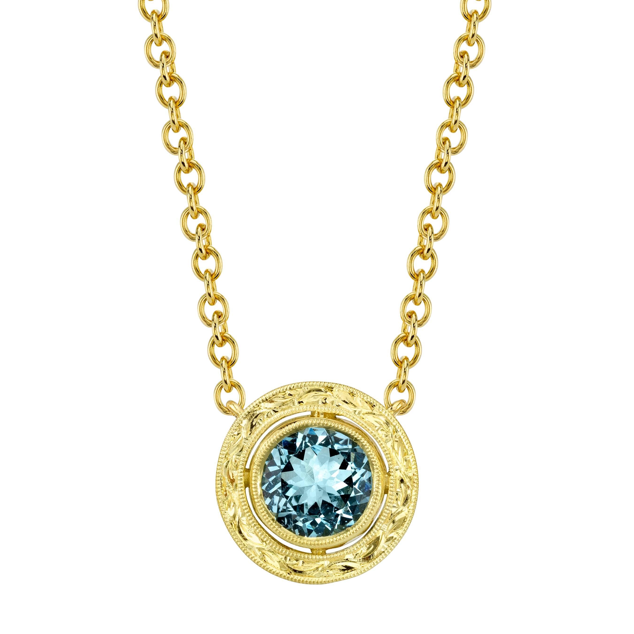 1.54 Carat Aquamarine 18 Karat Yellow Gold Pendant Necklace