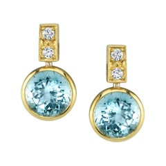 Aquamarine 18 Karat Yellow Gold and Diamond Post Earrings