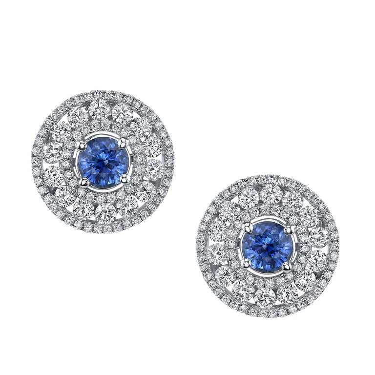 1 45 Carat Blue Shire And White Diamond 18 Karat Gold 1 45 Carat Blue Shire And White Diamond 18 Karat Gold Earrings Studs For