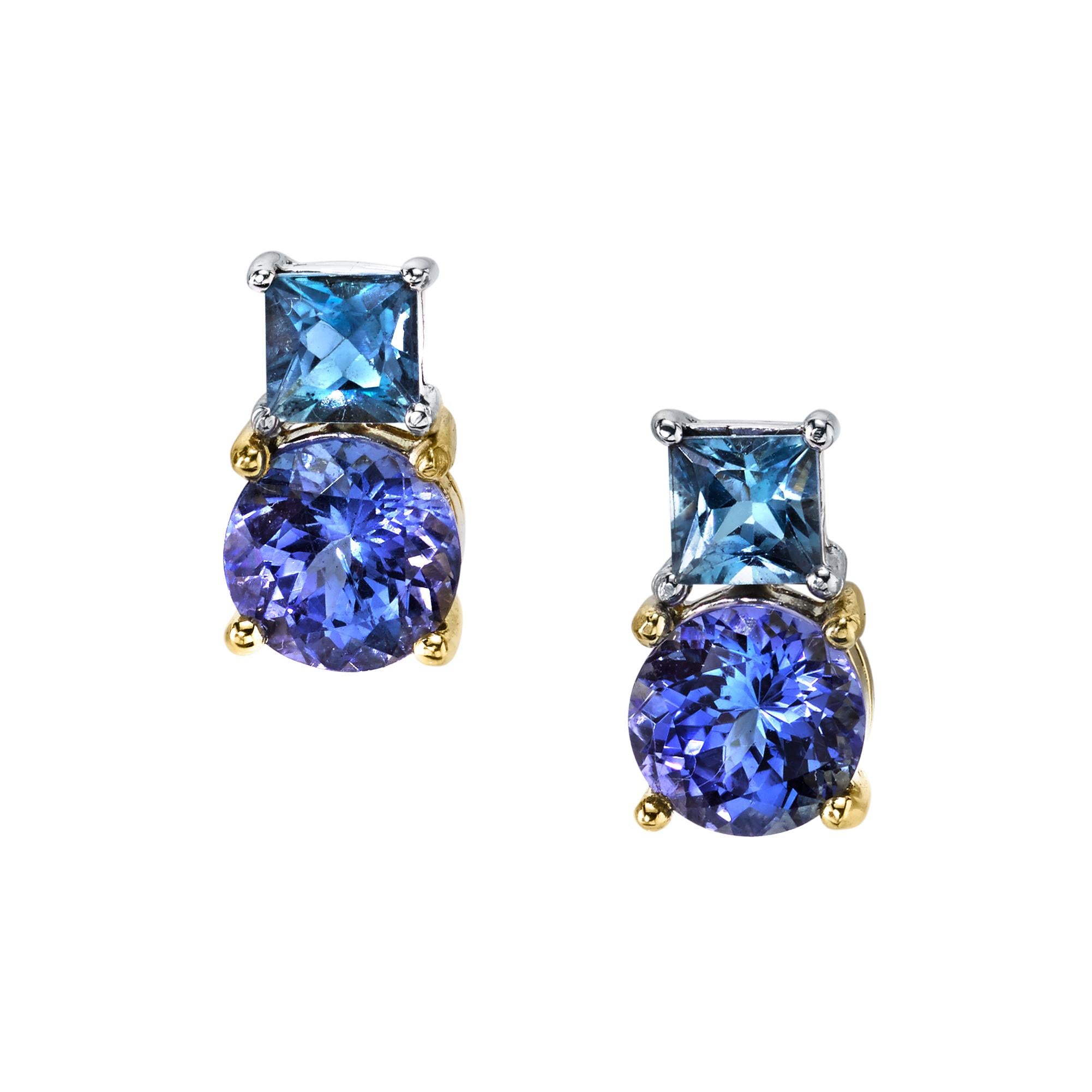 Tanzanite and Aquamarine Earrings 18 Karat White Gold