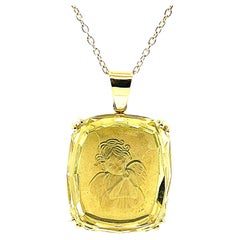 Guardian Angel Intaglio Pendant, 25.49 Carat Carved Golden Beryl in Yellow Gold