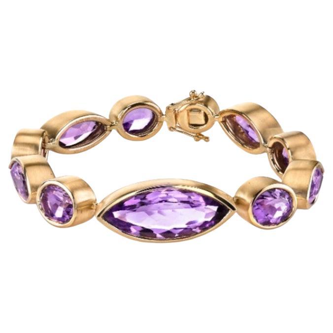 82,64 Karat insgesamt Amethyst Marquise & Oval Lünette Gelbgold-Tennisarmband