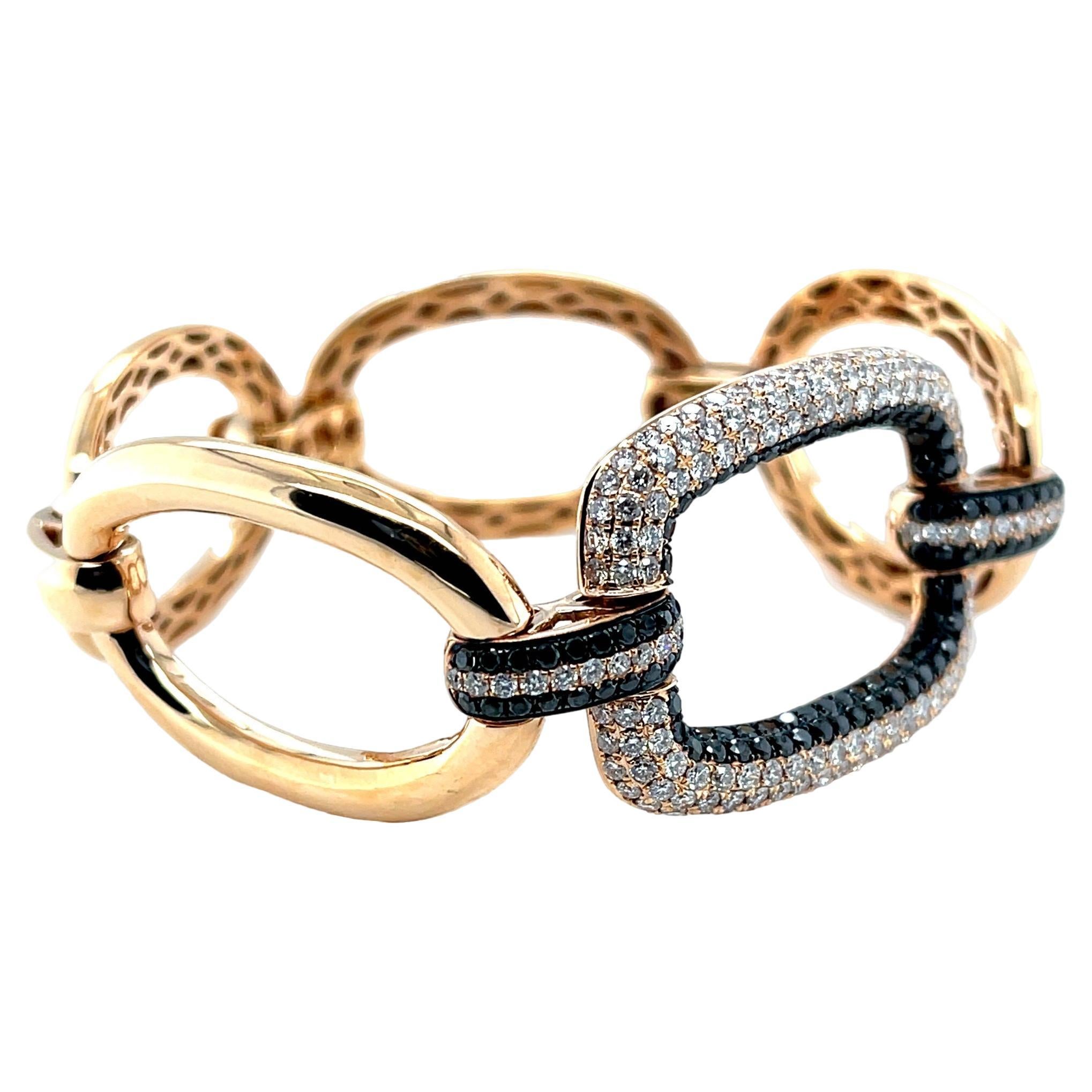 Black and White Diamond Link Bracelet in Rose Gold, 3.52 Carat Total For Sale