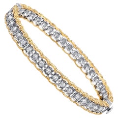 Florentine Style Diamond Bangle Bracelet in White and Yellow Gold, Italy
