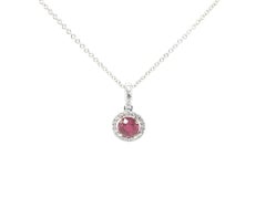 .68 Carat Ruby and Diamond Floating Halo Necklace in White Gold