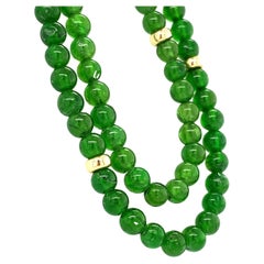 Chrome Diopside Beaded Necklace, Yellow Gold Accents and Clasp
