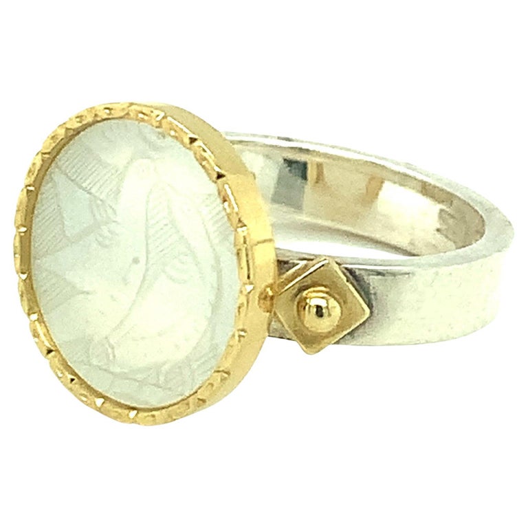 Antique MotherofPearl Gaming Counter Gold and Silver Ring with