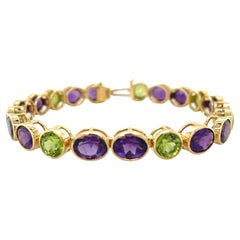 Bracelet tennis à maillons en améthyste de 22,84 carats au total et péridot de 10,84 carats au total