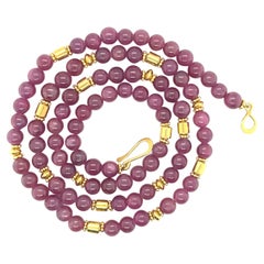 Ruby Bead Necklace Strand, with Yellow Gold Accents