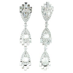 5.58 Carat Total Baguette Diamond Art Deco Inspired Dangle White Gold Earrings