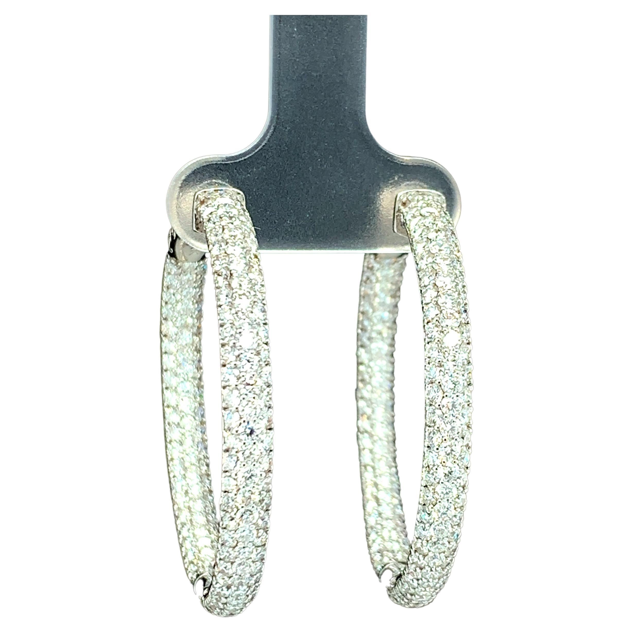 4.75 Carats Total Round Diamond Pave Inside Out Hoop White Gold Earrings