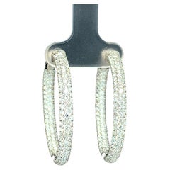 4.75 Carats Total Round Diamond Pave Inside Out Hoop White Gold Earrings