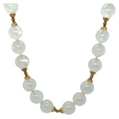 12mm Blue Flash Moonstone Beaded Necklace with White and Yellow Gold Accents