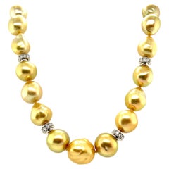 Collier de perles des mers du Sud en or avec diamants et accents en or, 21 pouces
