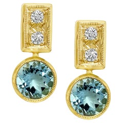 Aquamarine and Diamond Drop Earrings in Yellow Gold, 3.11 Carats Total