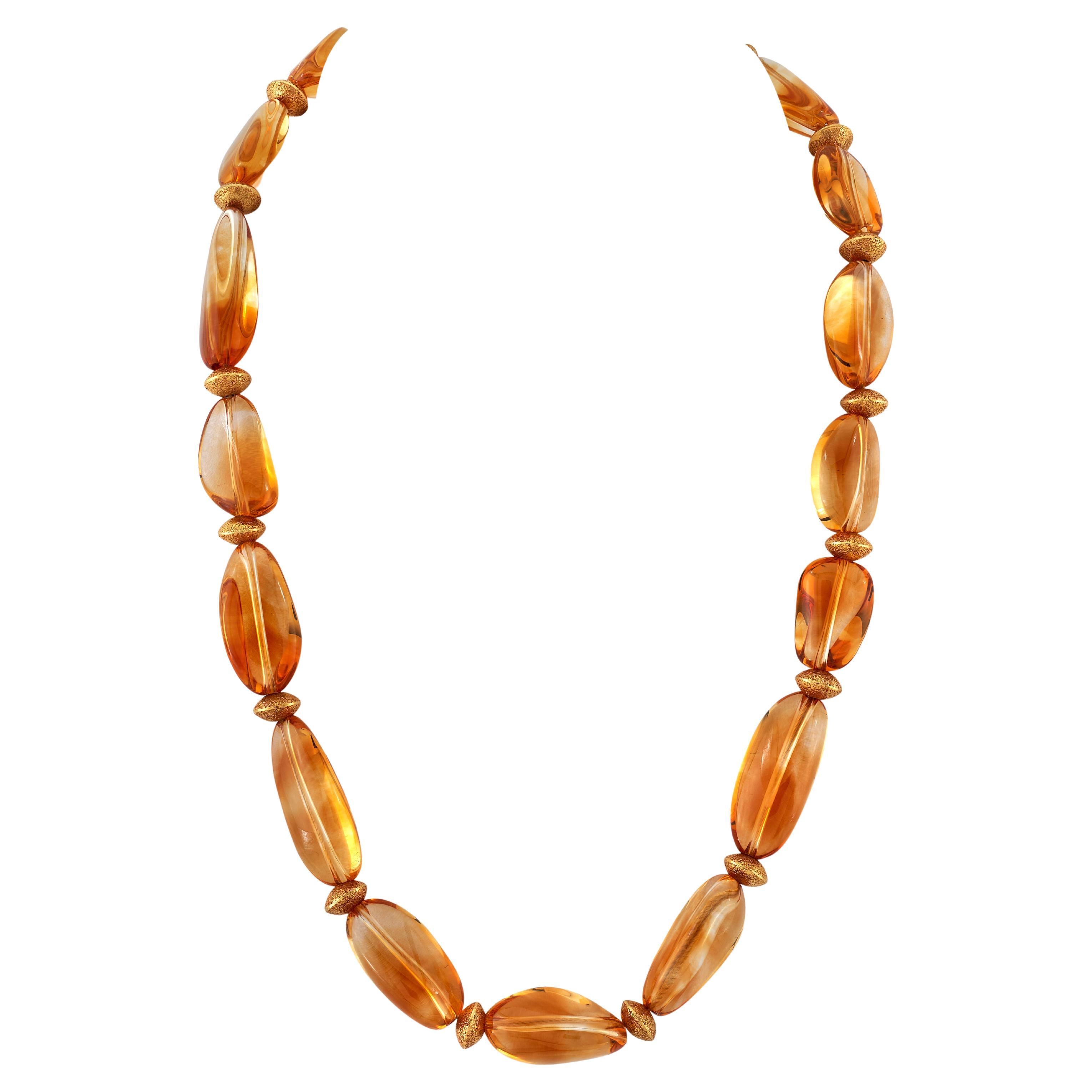 Baroque Citrine Beaded Necklace with 18K Yellow Gold Accents and Clasp For Sale
