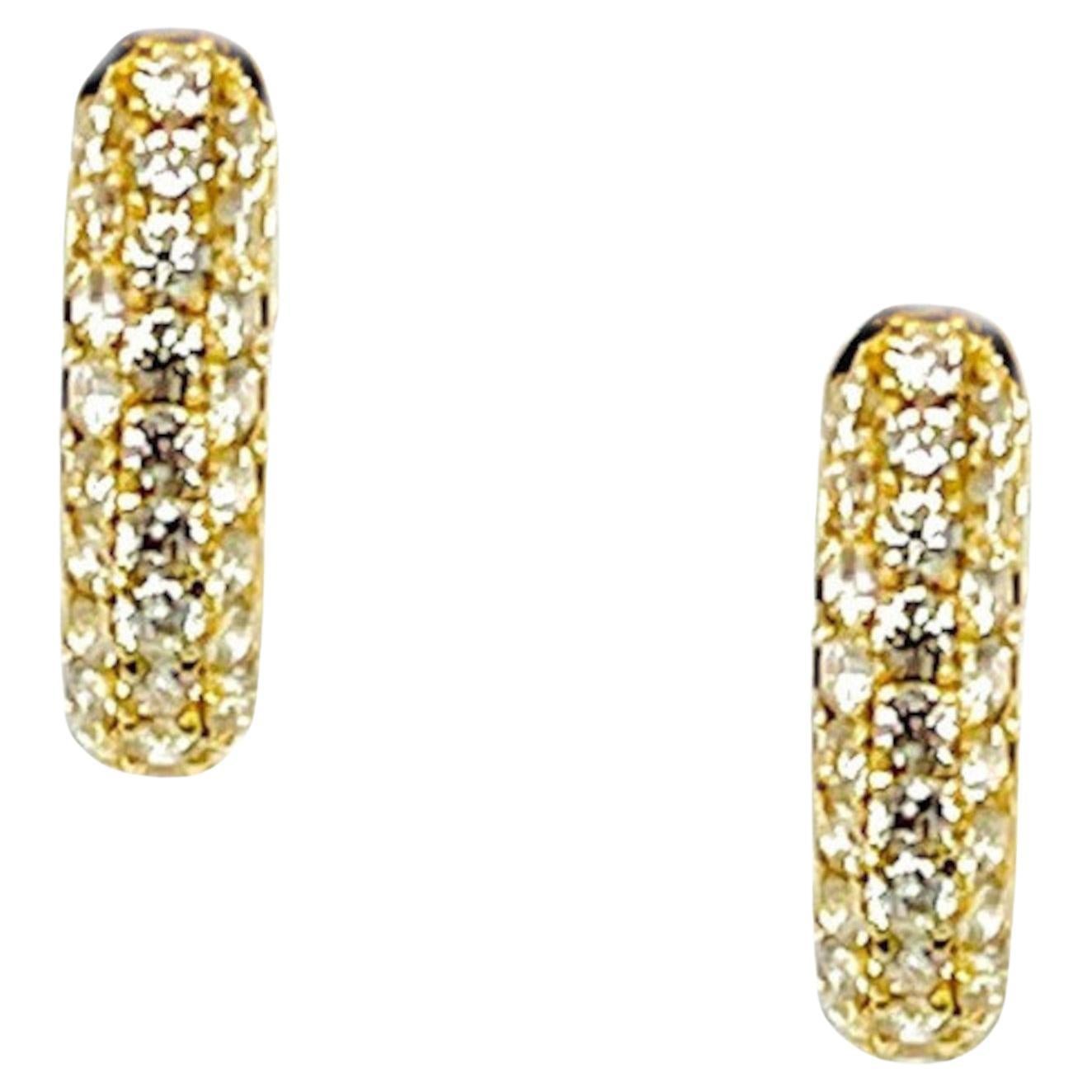Diamond Pave and 18k Yellow Gold Hinged Back Hoop Earrings