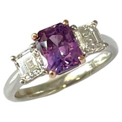 GIA Certified Unheated Purple Sapphire and Diamond Engagement Ring, 2.14 Carats