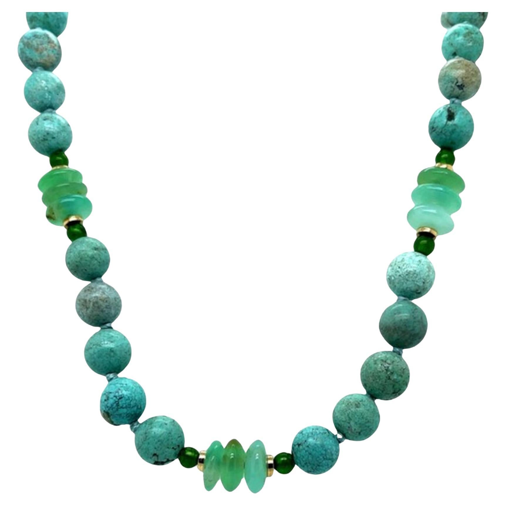 Collana con turchese, diopsido cromato e crisoprasio, 21 pollici