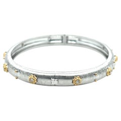 Florentine Diamond Bangle Bracelet in White and Yellow Gold