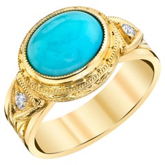 2.13 Carat Sleeping Beauty Turquiose and Diamond Band Ring in 18k Yellow Gold
